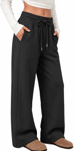 Vista 3 de Trendy Queen Pantalones de chándal de pierna ancha para mujer Negro