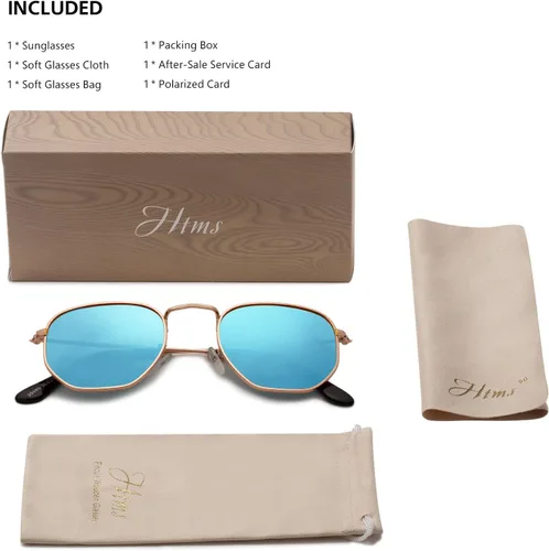 Vista 7 de Hipster. - Lentes de sol polarizados hexagonales para hombre y mujer, diseño geométrico, cuadrados, pequeños, marco de metal vintage, gafas de sol