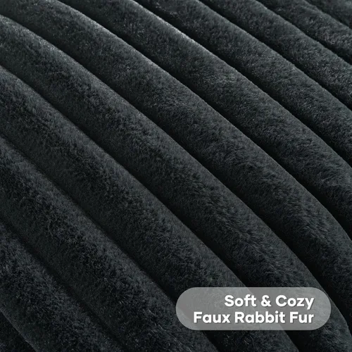 Vista 2 de FUTEI Pack of 2 Faux Fur Throw Pillow Covers 12x20 Inch, Black Negro