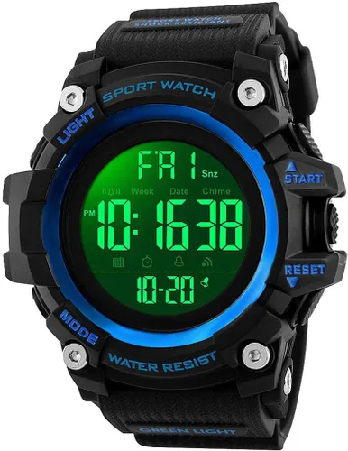 Vista 15 de Reloj deportivo digital con correa de resina negra, impermeable, cronómetro, para hombres y mujeres