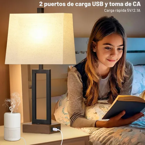 Vista 2 de Rinweey Juego de 2 lámparas de mesa de 23.5 pulgadas, modernas lámparas de noche negras con 2 puertos USB y salida de CA, lámparas de mesita