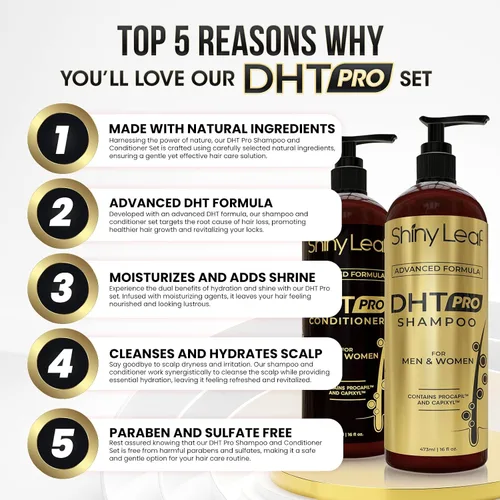 Vista 2 de Shiny Leaf DHT Pro Champú y acondicionador, Procapil, Capixyl, 2 x 16 oz Advanced hair loss shampoo and conditioner with Procapil, Capixyl and DHT