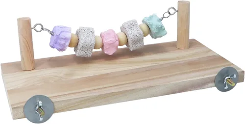 Vista 5 de Wontee Plataforma de soporte de madera con juguetes de molienda Soporte de perca de pájaro para periquitos, cacatúas, conures, ratas, jerbos