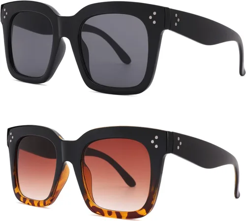 Vista 7 de Bouryo Gafas de sol cuadradas retro de gran tamaño para mujer, lentes planas, lentes degradadas, UV400