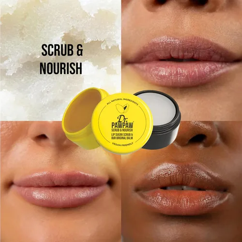 Vista 3 de Dr. PawPaw - Exfoliante Labial y Bálsamo Labial Dúo - Bálsamo Labial Hidratante con Pawpaw, Aloe, Aceites de Oliva y Ricino - Exfoliante Labial