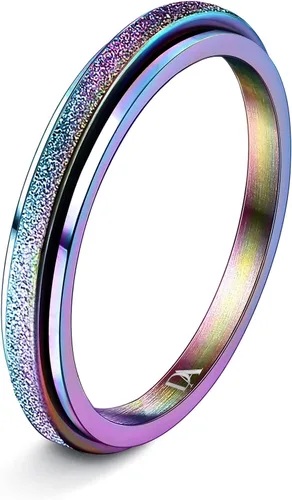 Vista 8 de Diamday Anillos Fidget para Mujeres y Hombres - Anillo Spinner de Acero Inoxidable 2/4 para Alivio de Ansiedad y Estrés con Purpurina Chorro