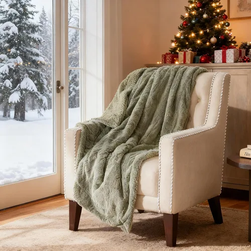 Vista 5 de COZYART Manta Sherpa de piel sintética esponjosa sin pelusa para sofá, color verde salvia, 50 x 60 pulgadas, forro polar sherpa, reversible, suave