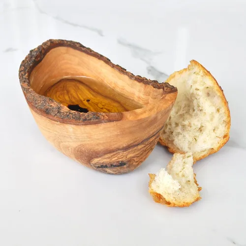 Vista 2 de Tazón de madera de olivo - rústico. Tazón de madera de olivo para sumergir aceites, condimentos, aperitivos, plato de tapas. Hecho a mano en Túnez.