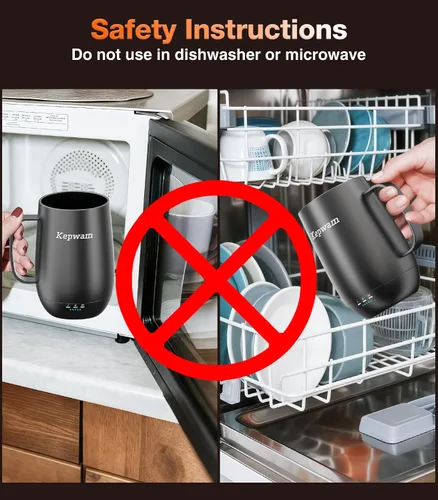 Vista 7 de Kepwam Taza de Café con Calefacción T2-Plus, taza de café autocalentable de gran capacidad líder de 20 onzas, hasta 8 horas de batería y caliente