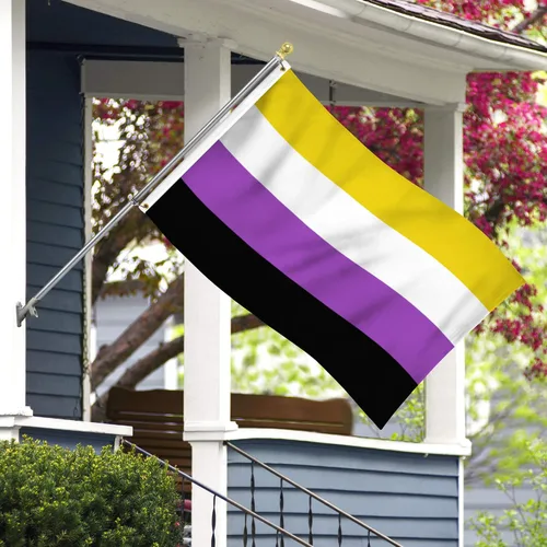 Vista 2 de FlagJoint - Bandera no binaria de 3 x 5 pies, bandera del orgullo LGBTQ+, colores vibrantes, resistente a los rayos UV, ojales de latón, poliéster
