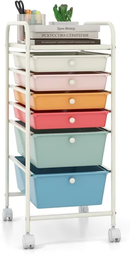 Vista 18 de Giantex Carro Organizador con 6 Cajones, con Ruedas, para Herramientas, Papel de Recortes, Hogar, Oficina, Escuela, Carro Utilitario Móvil Multiusos