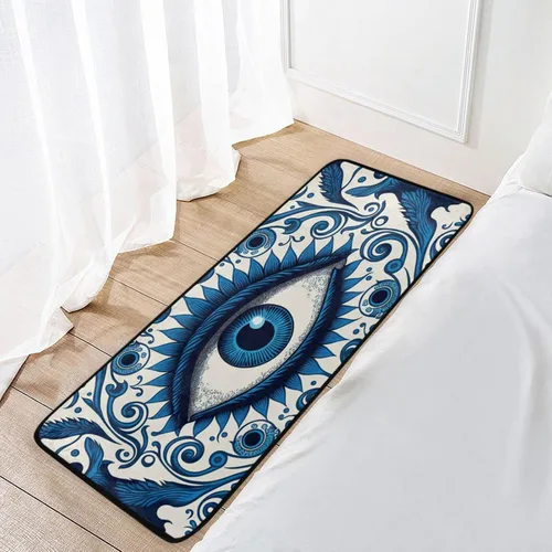 Vista 5 de Alfombra rectangular (ojo malvado azul), 39 x 20 pulgadas, antideslizante, de algodón elástico, capa intermedia para cocina, baño, sala de estar