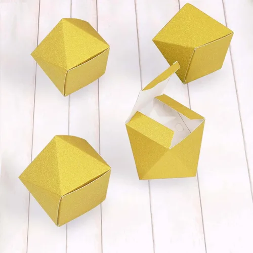 Vista 6 de Efavormart - 25 cajas de regalo de boda con purpurina dorada, forma geométrica de 3 x 4 pulgadas
