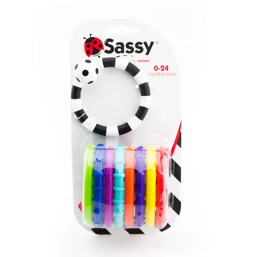 Vista 3 de Sassy Ring O Links - Juego de 9 piezas, eslabones para cochecito o asiento portador, 0+ meses