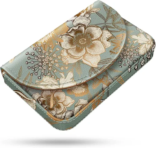 Vista 16 de Tarjetero, Estuche para Tarjetas de Visita de Cuero PU con Impresión de Color y Patrón, Porta Tarjetas con Billetera, Bolsillos Magnéticos