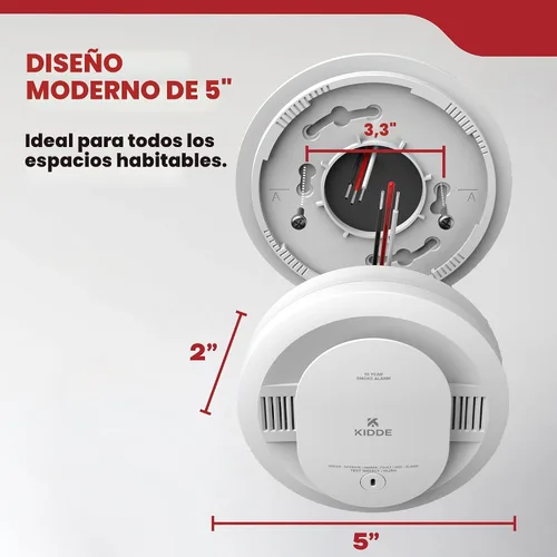 Vista 8 de Kidde Detector de humo, cableado con batería de reserva de 10 años, interconectable, luces de estado LED, alarma de 85 dB, 5 pulgadas, 20SA10