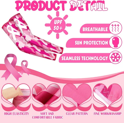 Vista 3 de Ceenna 8 pares de mangas de fútbol para concientización sobre el cáncer de mama, cinta rosa, accesorios de fútbol, llamas deportivas, cáncer de mama
