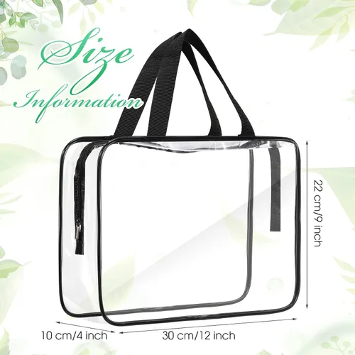 Vista 2 de Reginary Paquete de 10 bolsas grandes transparentes de maquillaje cosmético con cremallera y asa, bolsa de viaje de plástico de PVC, organizador