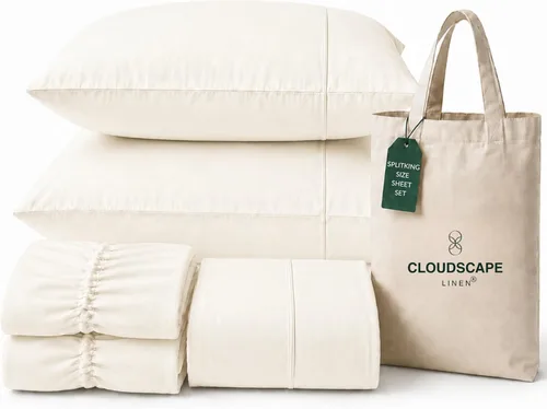 Vista 66 de CLOUDSCAPE LINEN 400TC 100% Egyptian Cotton Luxury Twin Bed Sheets - White