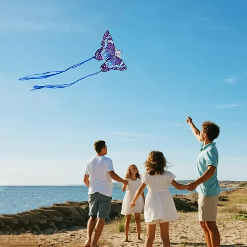 Vista 5 de Cometa de mariposa grande para adultos y niños de 4 a 8 años y 8 a 12 años, fácil de volar, cometa de una sola línea de 55 x 28 pulgadas