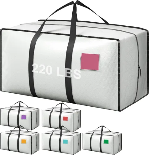 Vista 17 de Paquete de 6 bolsas de mudanza con cremallera lateral completamente abierta, extra grandes de 93 L, resistentes al agua, plegables para Negro