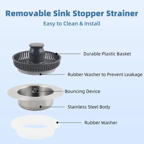 Vista 5 de Colador universal de acero inoxidable 3 en 1 para fregadero de cocina, tapón emergente para fregadero, cesta coladora para fregadero de cocina
