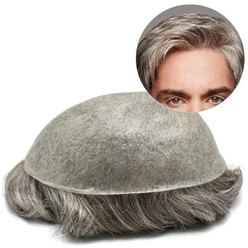 Vista 13 de Toupee para hombres piel fina 0.001 in Toupee V-looped Remy sistema de cabello humano pu mens hairpieces línea capilar invisible para pérdida