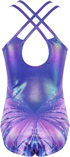 Vista 15 de MODAFANS Leotardos de gimnasia para niñas brillantes para bailar ballet, pantalones cortos con espalda cruzada