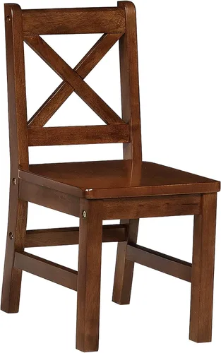 Vista 4 de eHemco Silla infantil con respaldo en X de madera maciza, color café, juego de 2