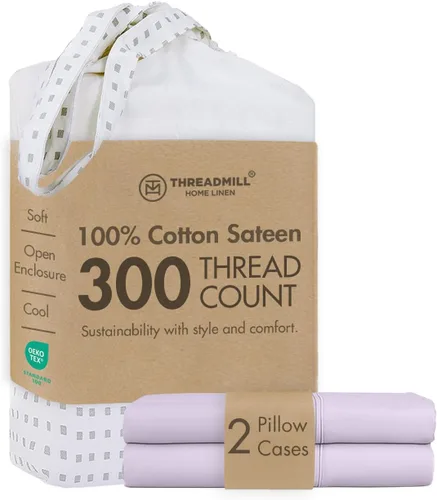 Vista 24 de Threadmill Juego de fundas de almohada tamaño king de 2 piezas - 100% algodón puro de 300 hilos, tejido de satén beige - Fundas de almohada ultra