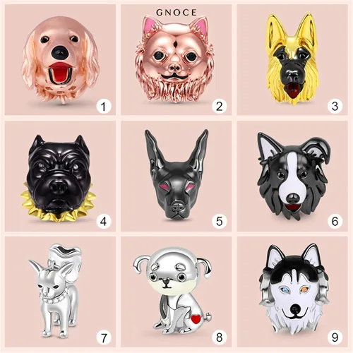 Vista 8 de GNOCE Abalorio de plata de ley para perro chapado en negro para pulsera o collar de mascotas para mujeres y niñas