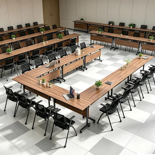 Vista 6 de Mesa de conferencias plegable, mesas de sala de conferencias con ruedas, mesa rectangular grande y plegable para reuniones de 6 a 12 personas, mesa