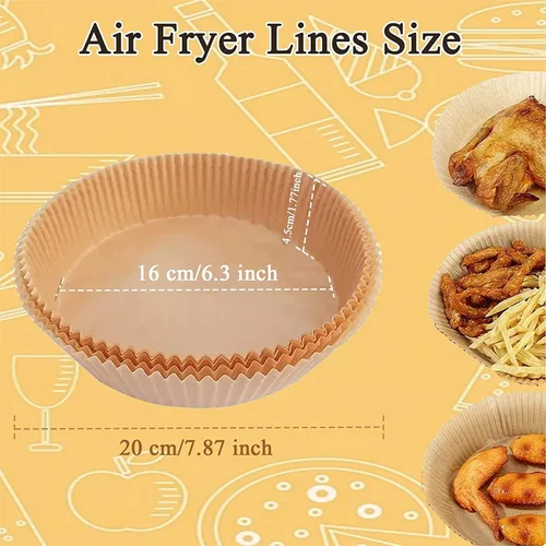 Vista 8 de Forro de papel desechable para freidora de aire, 100 piezas de papel de cocina para freidora de aire, forros antiadherentes, a prueba de aceite, a