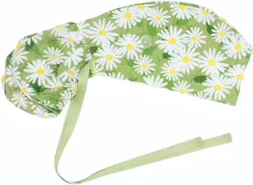 Vista 17 de Gorra médica con botones – Gorro de algodón con banda para el sudor, lazo trasero ajustable para cola de caballo