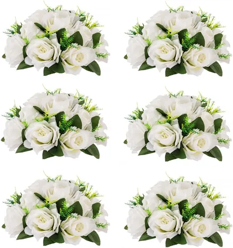 Vista 9 de Centros de mesa de flores para mesas de boda: decoraciones de mesa de boda, bolas de flores blancas, centros de mesa para compromiso, ceremonia