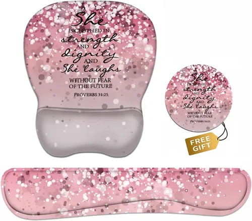 Vista 17 de Juego de almohadilla ergonómica para mouse con soporte de muñeca y teclado con posavasos, base de poliuretano antideslizante, fácil de escribir
