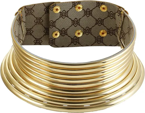 Vista 8 de Gargantilla africana de cuero dorado, collar de cuello largo tribal nacional, collar grueso, joyería para mujeres y niñas, juego de joyas para niñas