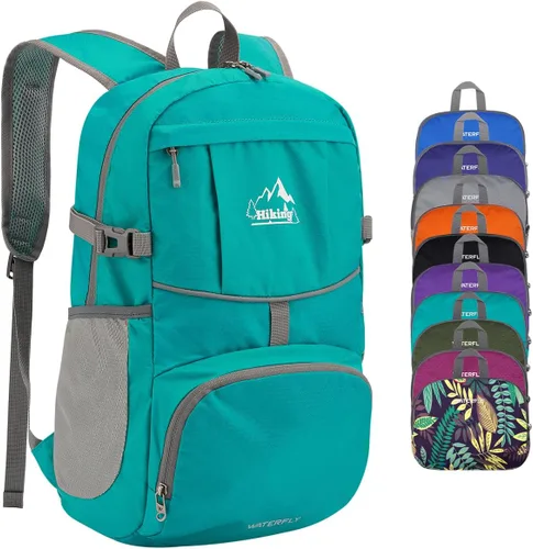 Vista 9 de WATERFLY Mochila de senderismo plegable: mochila de día de 25L ultra ligera para mujer y hombre - pequeña mochila plegable compacta para deportes al