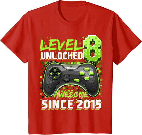 Vista 50 de Level 8 Unlocked Awesome 2015 Video Game 8th Birthday Boy T-Shirt, Negro