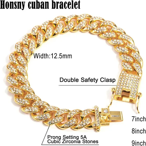Vista 5 de Honsny Cadena de eslabones cubanos para hombres y mujeres de 0.512in, pulsera de eslabones cubanos helados para hombres, niños y niñas, collar