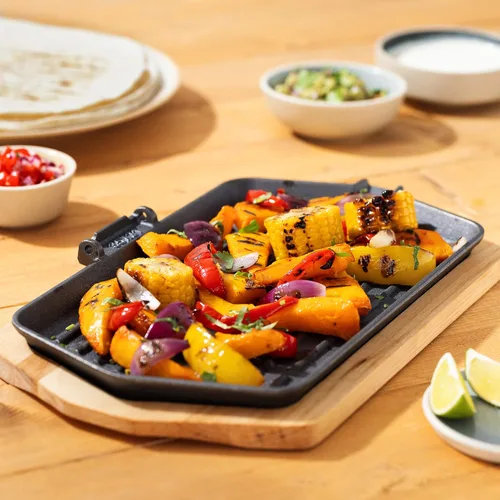 Vista 2 de Navaris Juego de sartenes de hierro fundido chisporroteante, sartén para parrilla con mango extraíble para fajitas, bistec, platos chisporroteantes