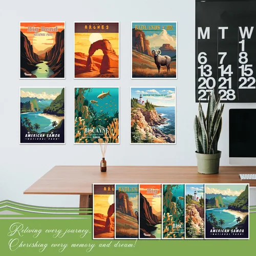 Vista 2 de SHOXREM Arte abstracto para pared del parque nacional: juego de 6 carteles de viaje para celebrar la decoración de pared de montaña, 8 pulgadas
