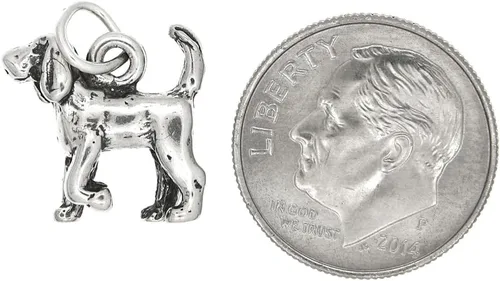 Vista 2 de LGU Abalorio de perro de sabueso en 3D de plata de ley oxidada