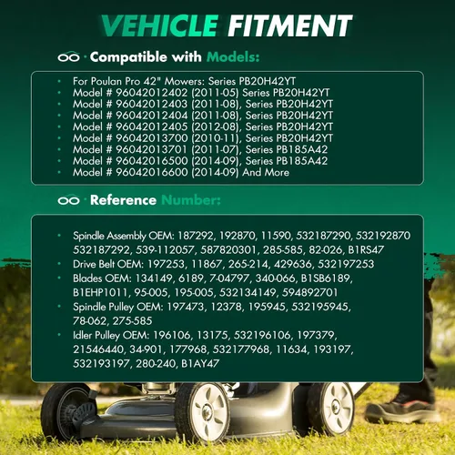 Vista 8 de SCITOO Kit de reconstrucción de cubierta, 42 piezas de cubierta de cortacésped compatible con Poulan Pro PP19A42 PB185A42 PB195H42LT PB20H42YT, 1