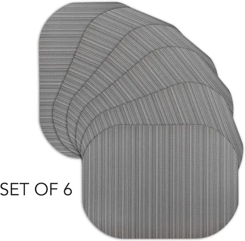 Vista 2 de Andie Home - Manteles individuales ovalados para mesa de cocina y comedor, juego de 6 piezas, resistentes al calor y lavables a la superficie, gris
