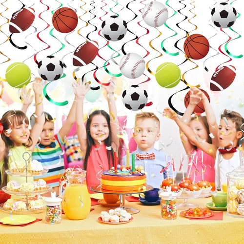 Vista 7 de Dianelhall 30 juegos de decoraciones de remolinos colgantes para fiestas deportivas, baloncesto, fútbol, béisbol, tenis, serpentinas de techo
