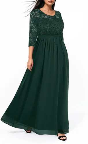Vista 2 de Vestido formal largo de encaje de manga 34 con espalda en V para mujer