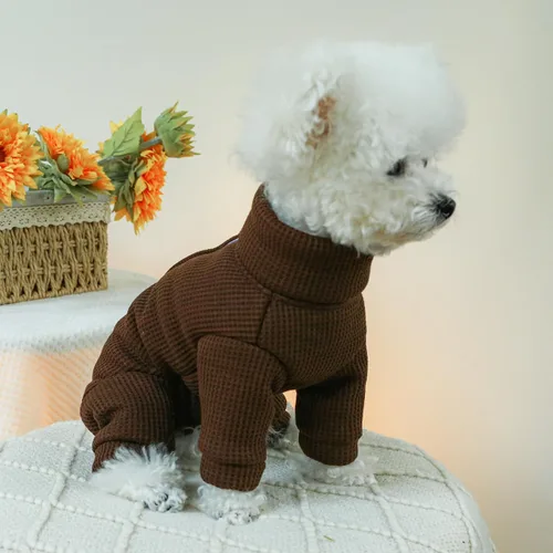Vista 5 de Ropa para perros pequeños, cuello alto, abrigo de forro polar para otoño e invierno, overol para perro, pijama para cachorros, ropa de gato