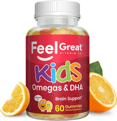 Vista 8 de Gomas DHA de Omega para niños de Feel Great Vitamins con Omega 3 6 9, Vitamina C Apoya la función cerebral saludable, la visión y la salud