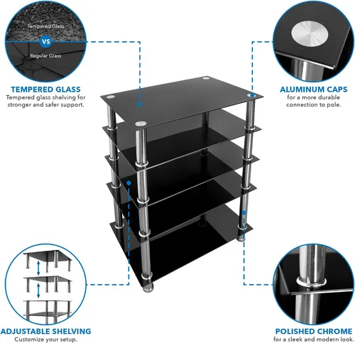 Vista 8 de Mount-It! - Soporte multimedia de vidrio templado para componentes de audio y video, torre de audio y centro de medios con 5 estantes (MI-8671) y 4